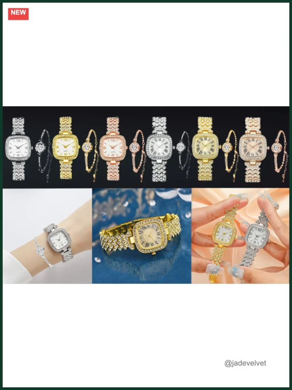 Square Diamond Quartz Watch Stainless Steel Bracelet Women's